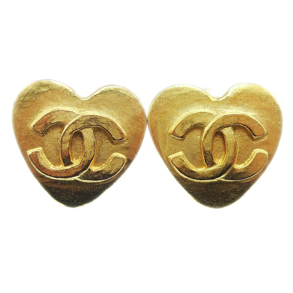 Chanel Vintage Cc Heart Clip-On Earrings Metal Gold Gold_Plated Earrings Jewelry
