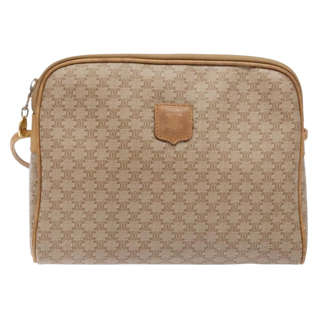 Celine Vintage Macadam Shoulder Bag Canvas And Leather Beige Canvas Shoulder Bag Bag
