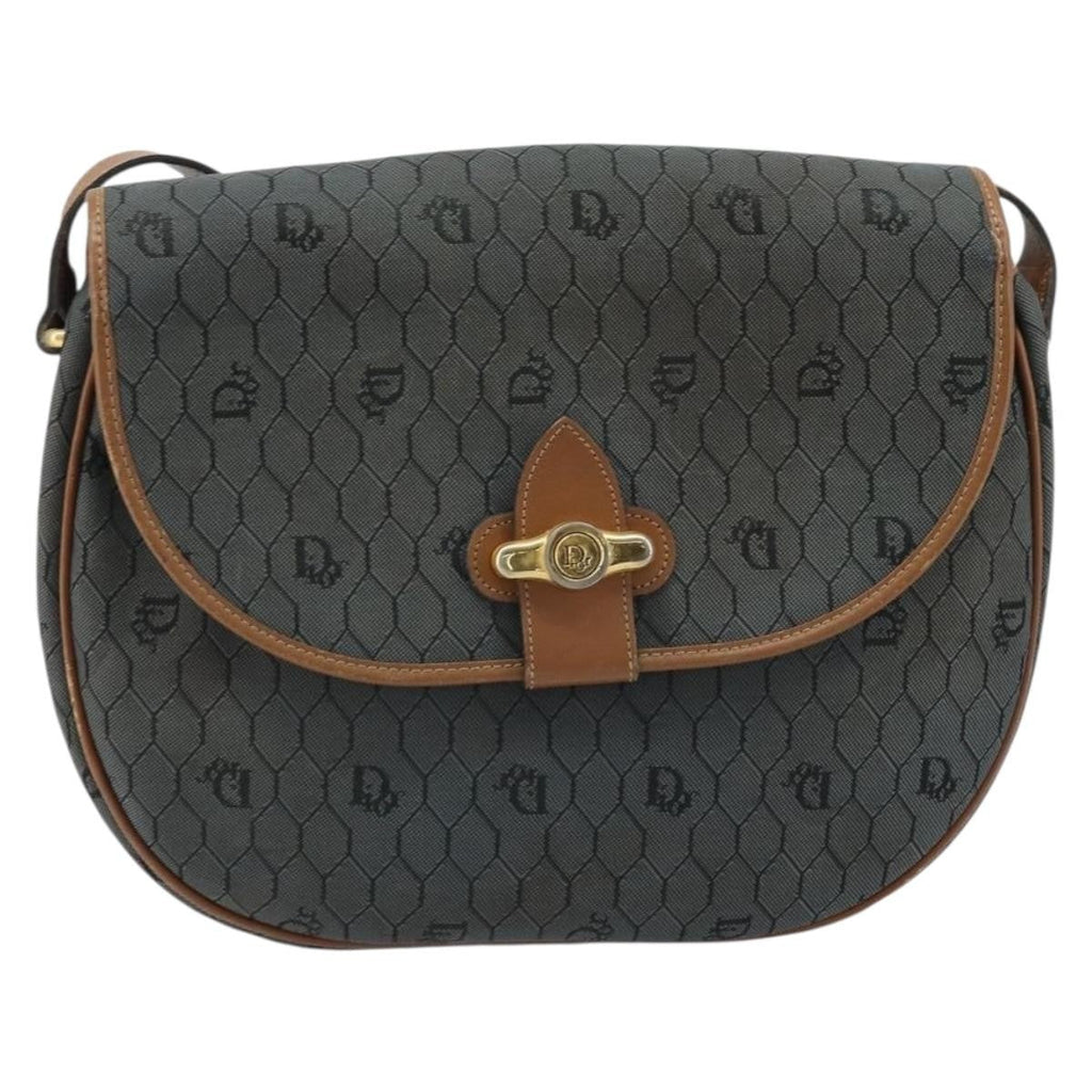 Christian Dior Vintage Honeycomb Flap Crossbody Bag Canvas And Leather Black Canvas Shoulder Bag Bag (Pre-Owned)