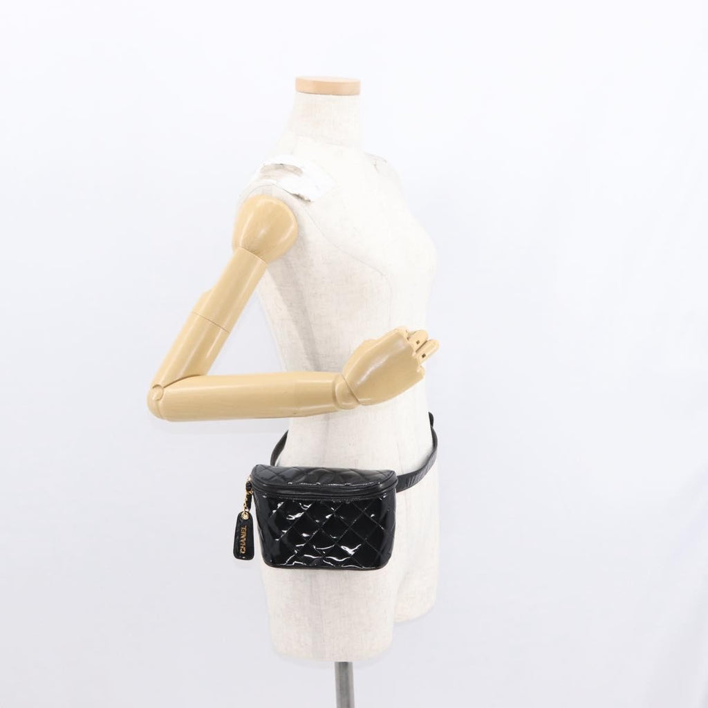 Chanel Vintage Zip Belt Bag Quilted Lambskin Black Patent_Leather Clutche & Pouche Bag