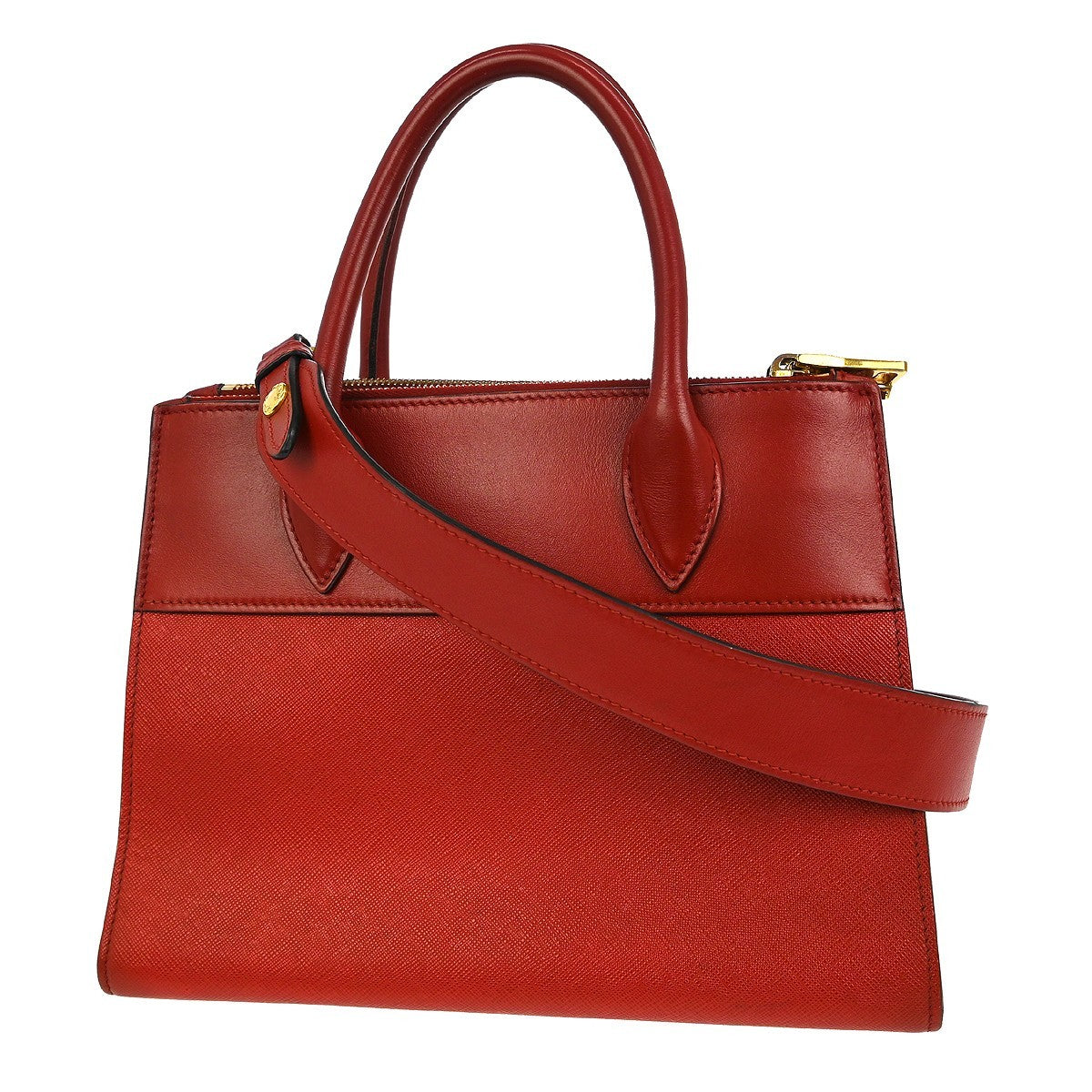 Prada Paradigme Tote Saffiano With City Calf Red Leather Handbag