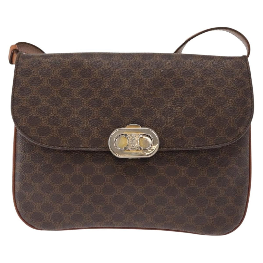 Celine Vintage Macadam Shoulder Bag Canvas Brown Canvas Shoulder Bag Bag