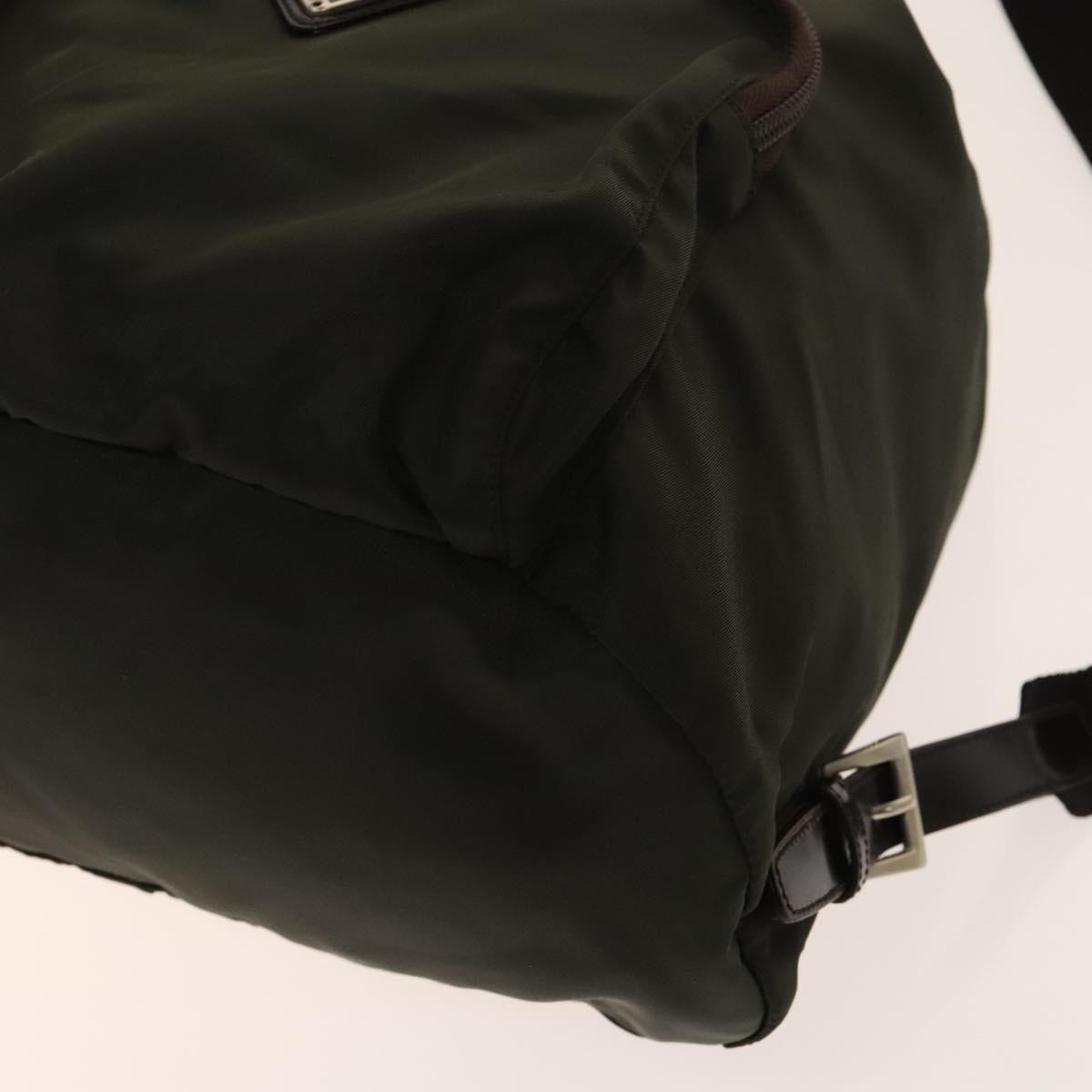 Prada Front Pocket Buckle Backpack Nylon Khaki Nylon Backpack Bag