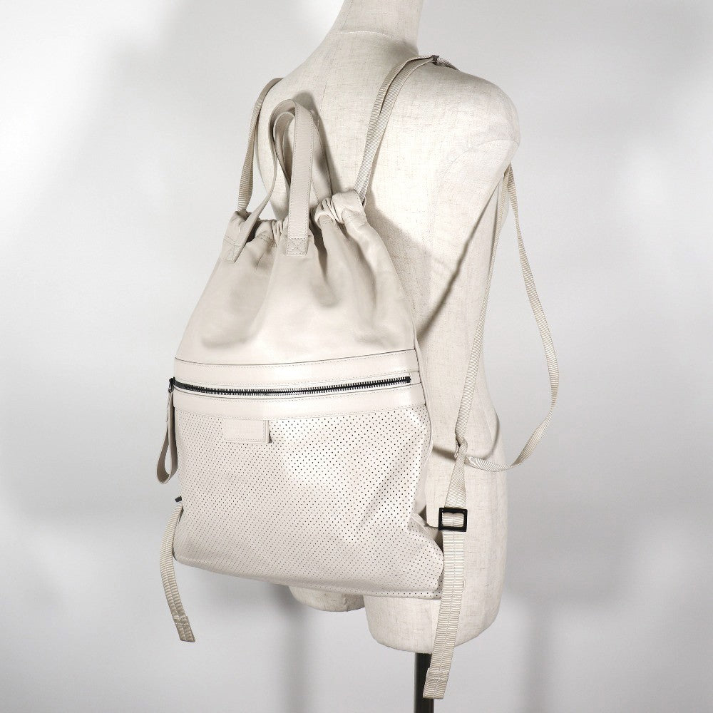 Bottega Veneta Drawstring Backpack Perforated Leather Beige Calfskin Backpack Bag
