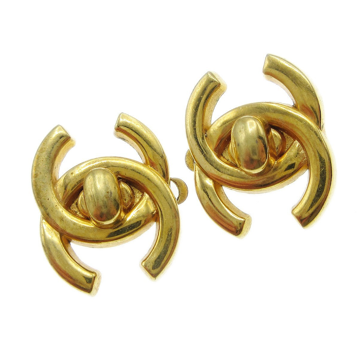 Chanel Cc Turnlock Clip-On Earrings Metal Gold Gold_Plated Earrings Jewelry