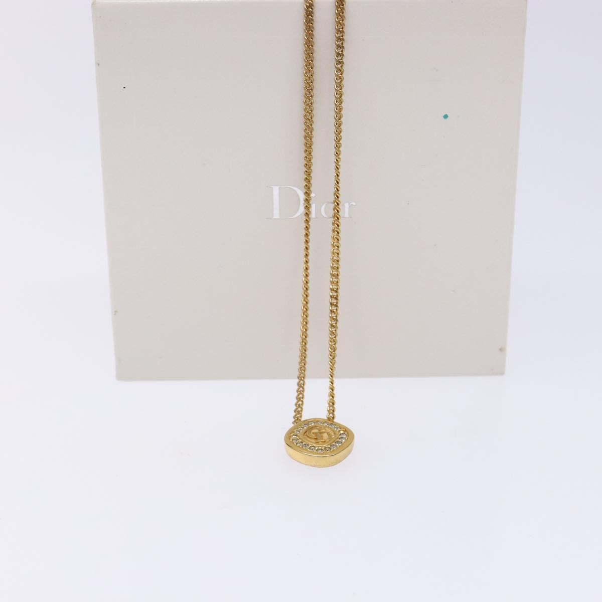 Christian Dior Cd Round Pendant Necklace Metal And Crystals Gold Metal Jewelry (Pre-Owned)