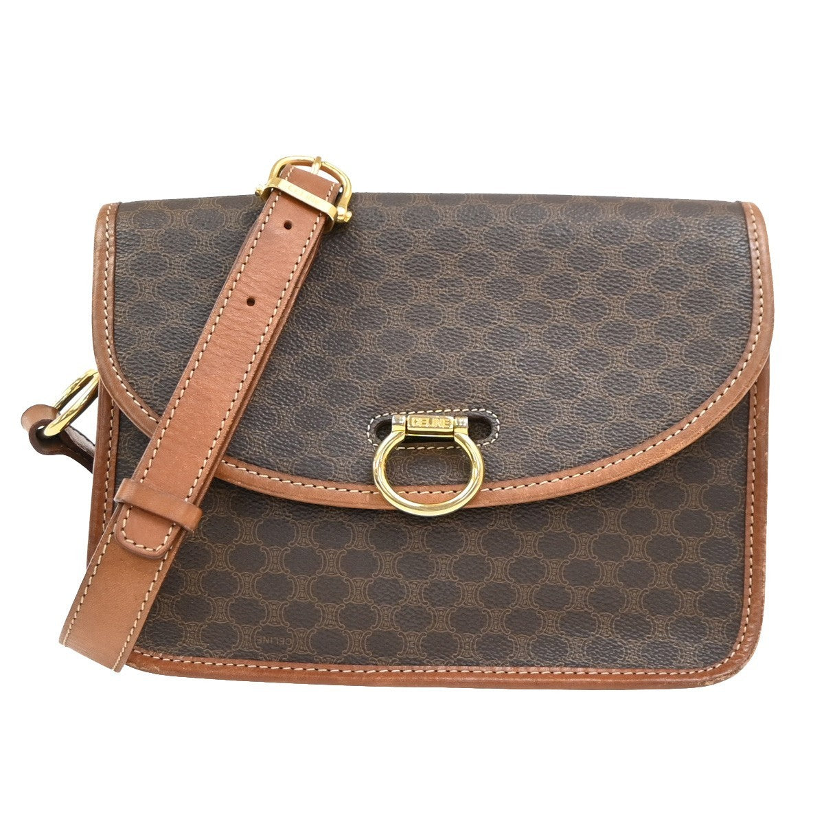 Celine Vintage Macadam Shoulder Bag Canvas And Leather Brown Canvas Shoulder Bag Bag