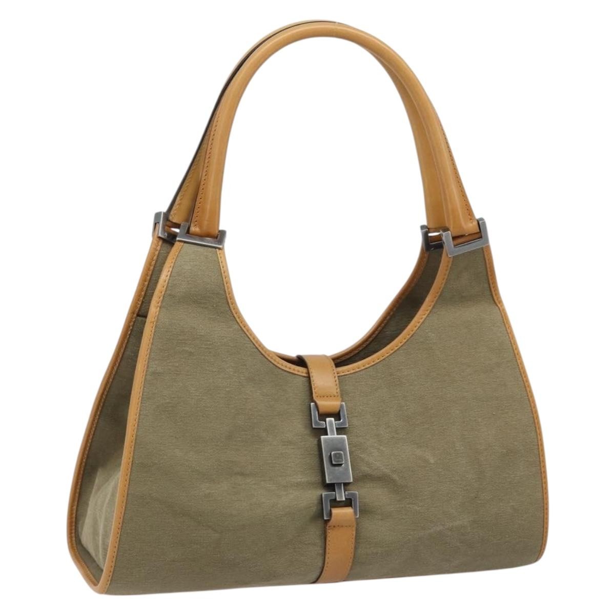 Gucci Vintage Jackie Handbag Canvas Beige Canvas Handbag (Pre-Owned)