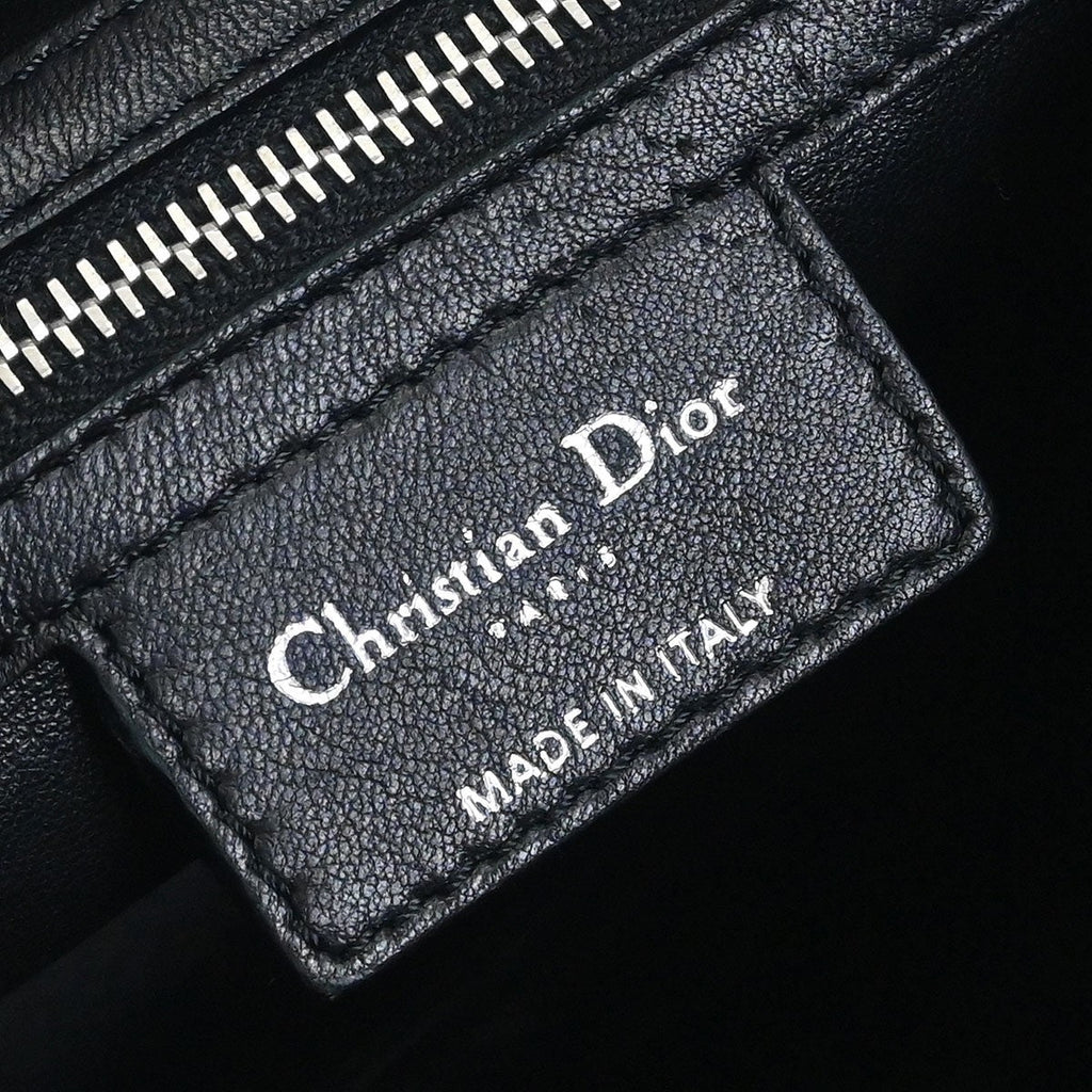 Christian Dior Vintage Lady Dior Bag Cannage Quilt Lambskin Black Leather Handbag (Pre-Owned)