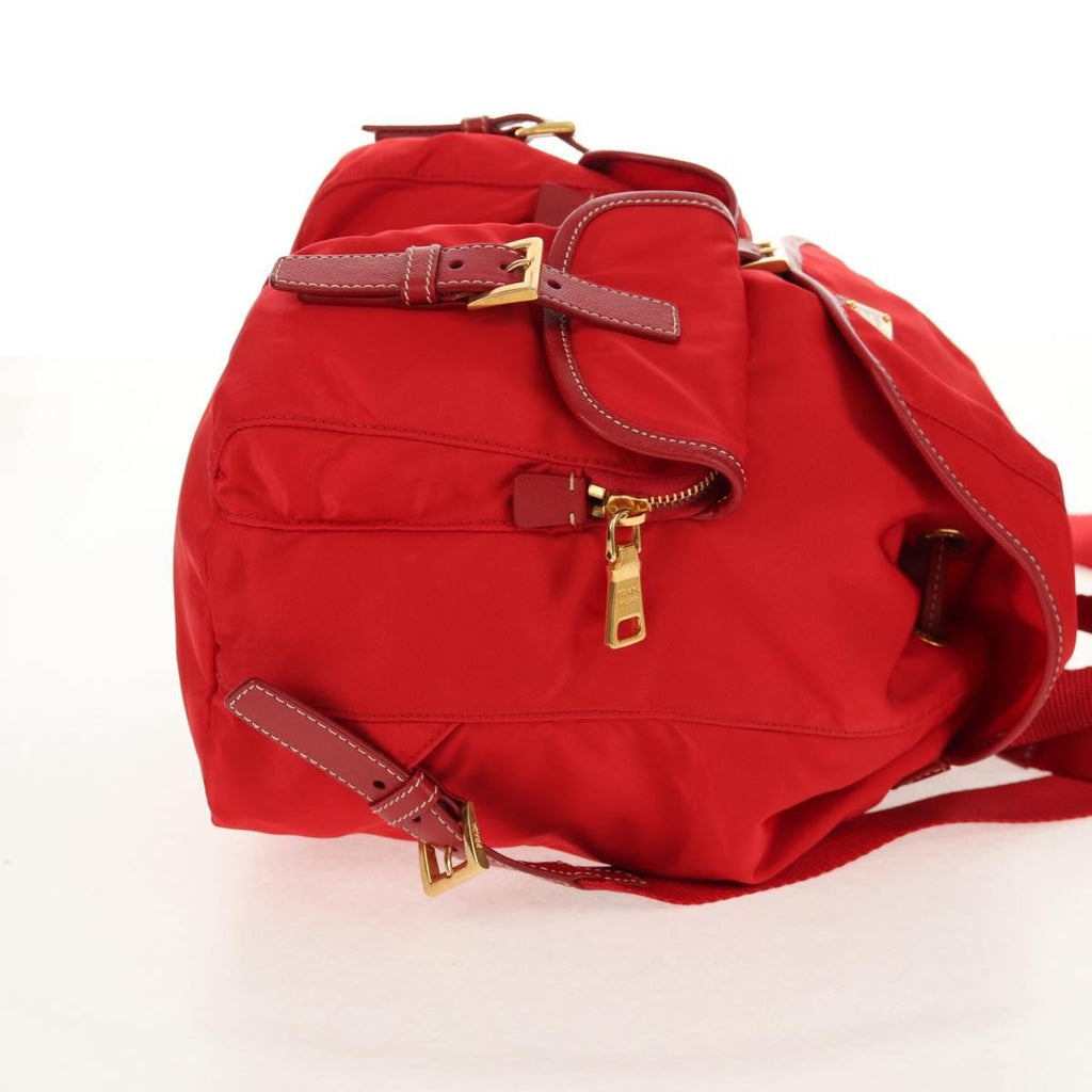 Prada Vela Double Front Pocket Backpack Tessuto With Saffiano Leather Red Nylon Backpack Bag