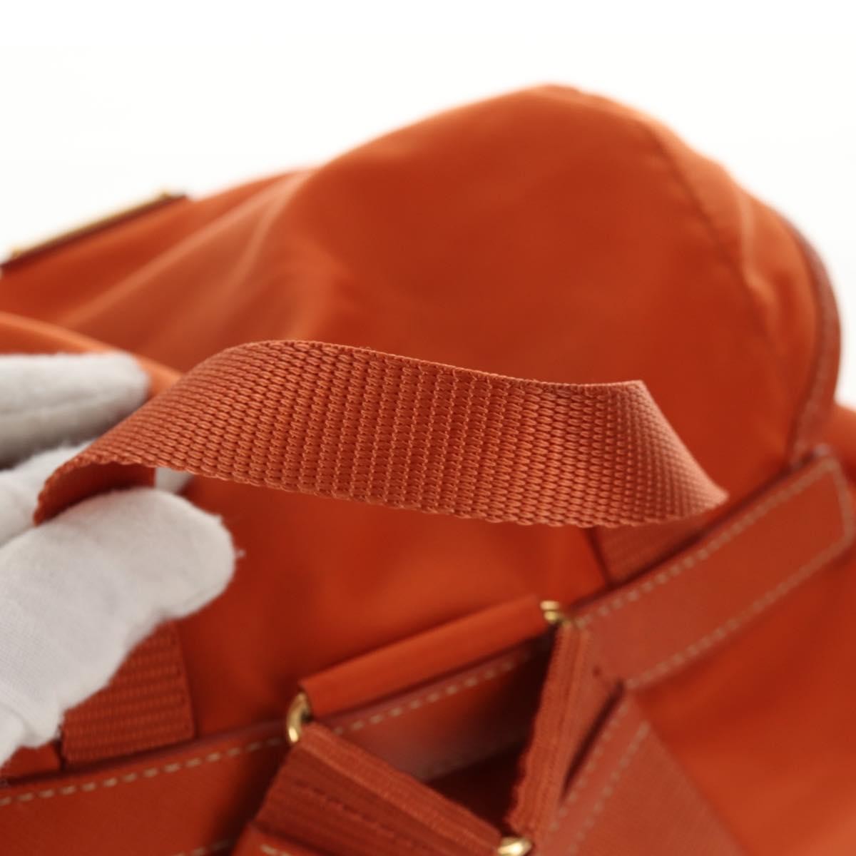 Prada Vela Double Front Pocket Backpack Tessuto With Saffiano Leather Orange Nylon Backpack Bag