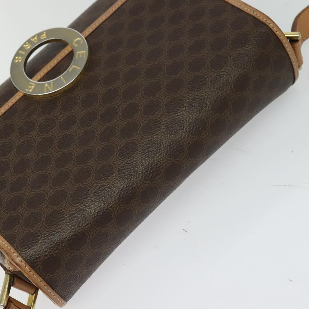 Celine Vintage Macadam Circle Logo Shoulder Bag Canvas And Leather Brown Pvc,Canvas Shoulder Bag Bag
