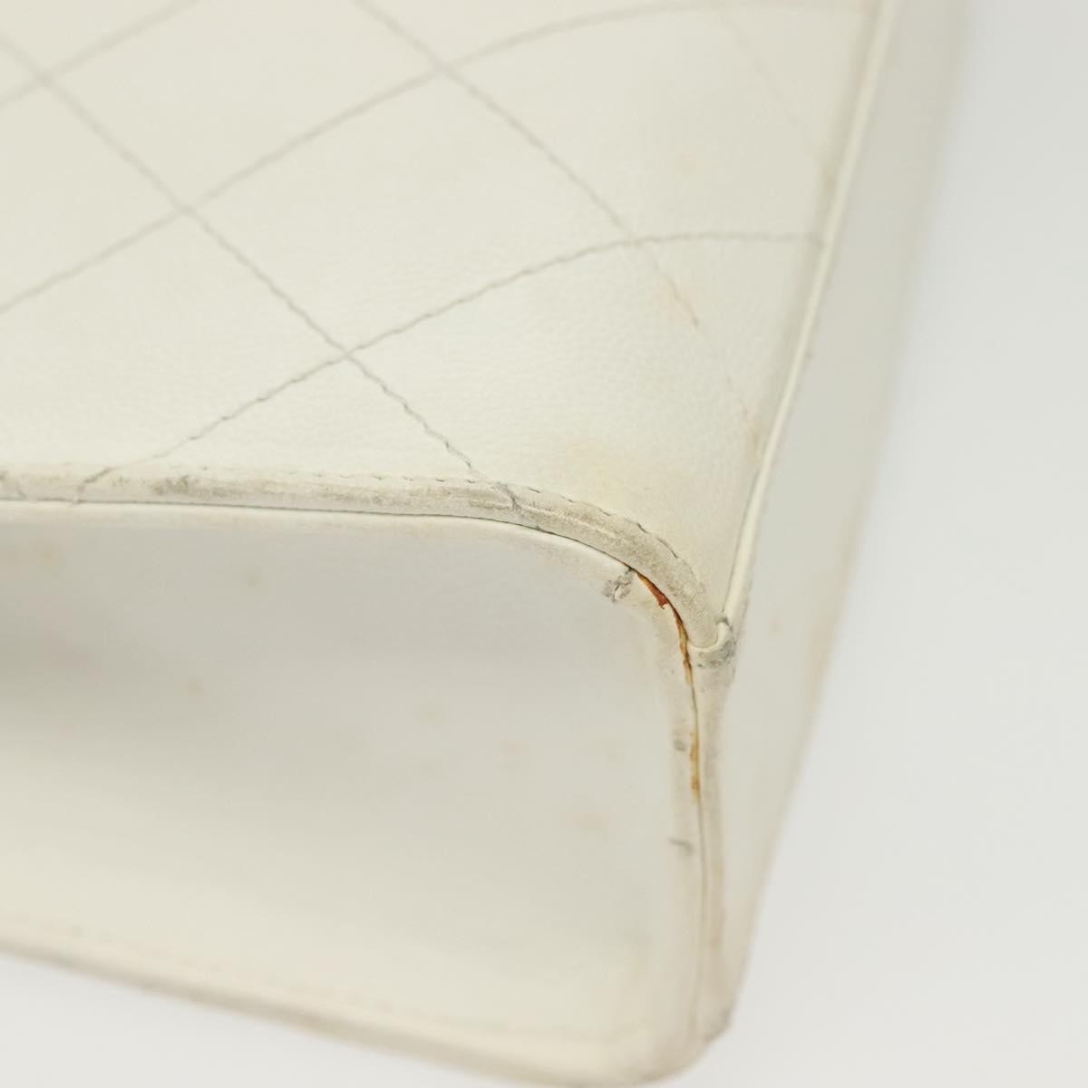 Chanel Cc Shoulder Bag Quilted Caviar White Leather Bag