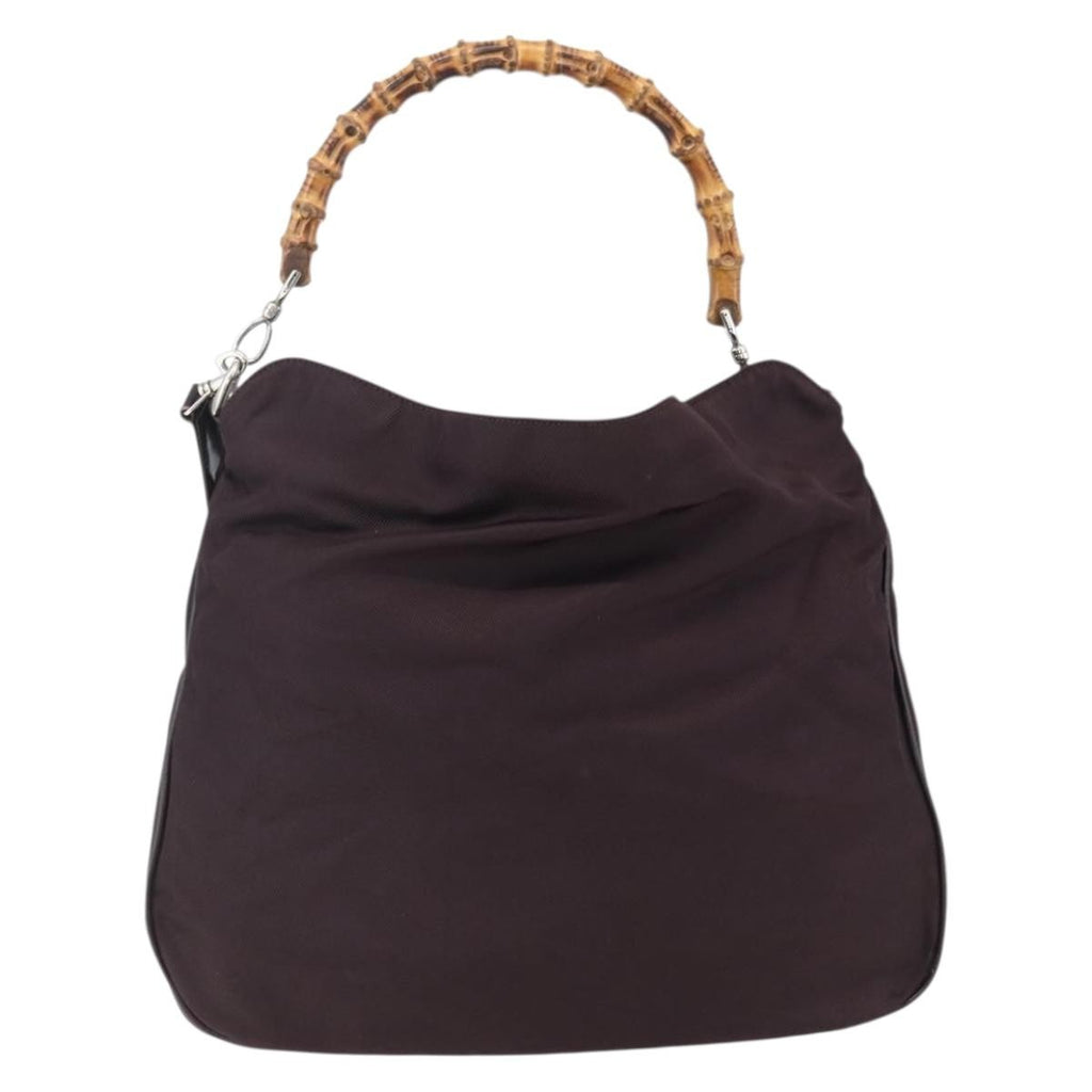 Gucci Vintage Bamboo Handle Bag Nylon Burgundy Nylon Handbag (Pre-Owned)