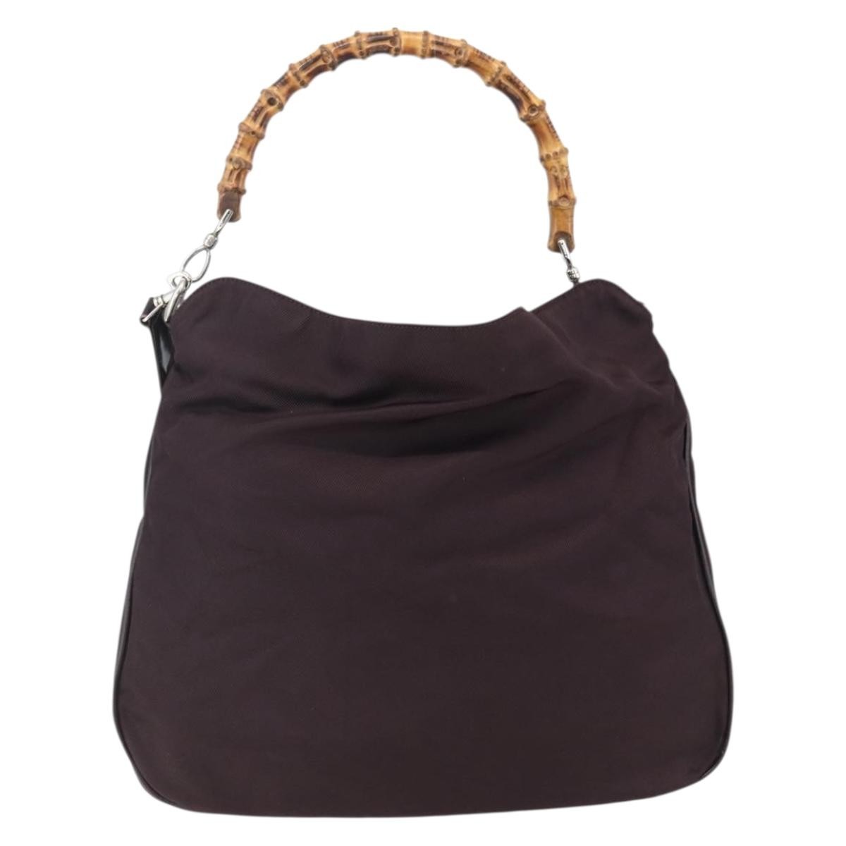 Gucci Vintage Bamboo Handle Bag Nylon Burgundy Nylon Handbag (Pre-Owned)
