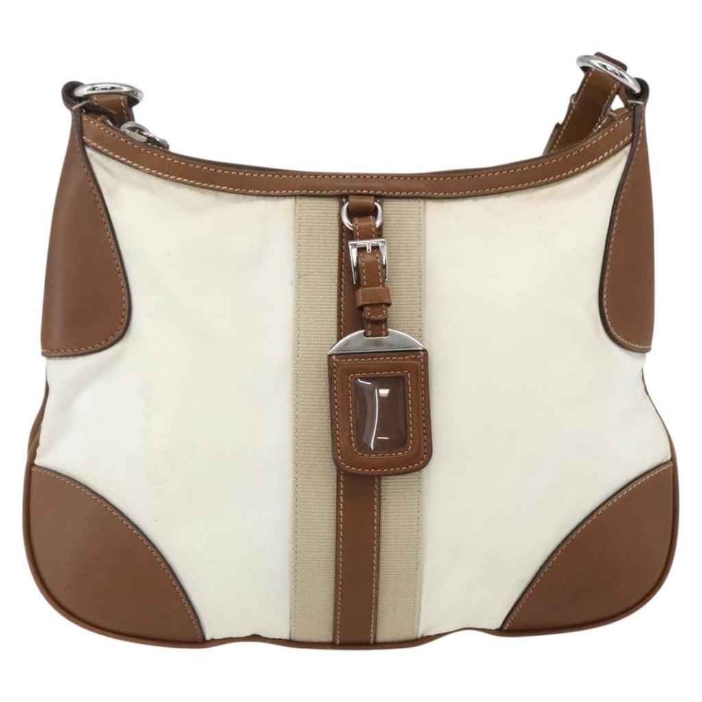 Prada Vintage Shoulder Bag Nylon And Leather Beige Nylon Shoulder Bag Bag