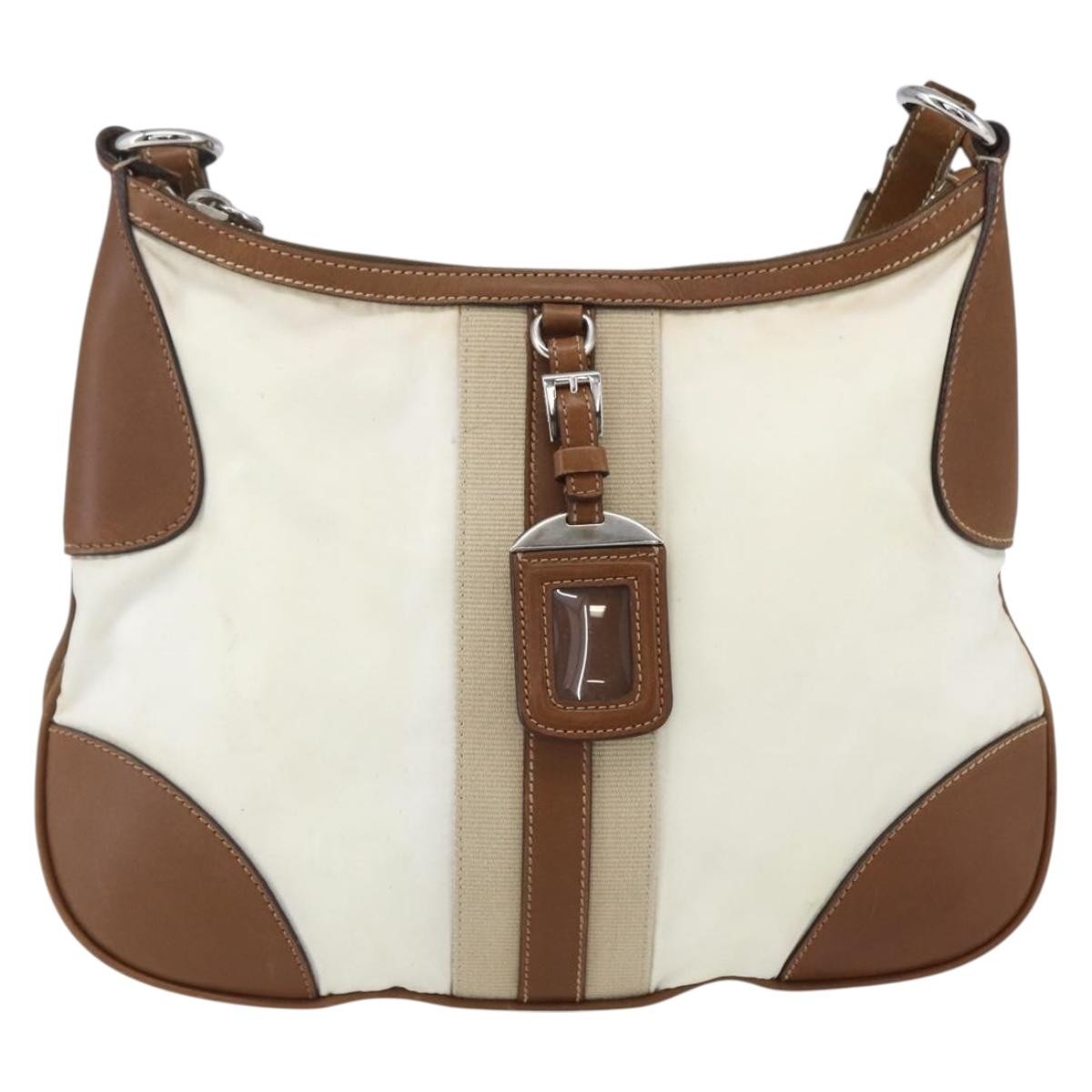 Prada Vintage Shoulder Bag Nylon And Leather Beige Nylon Shoulder Bag Bag