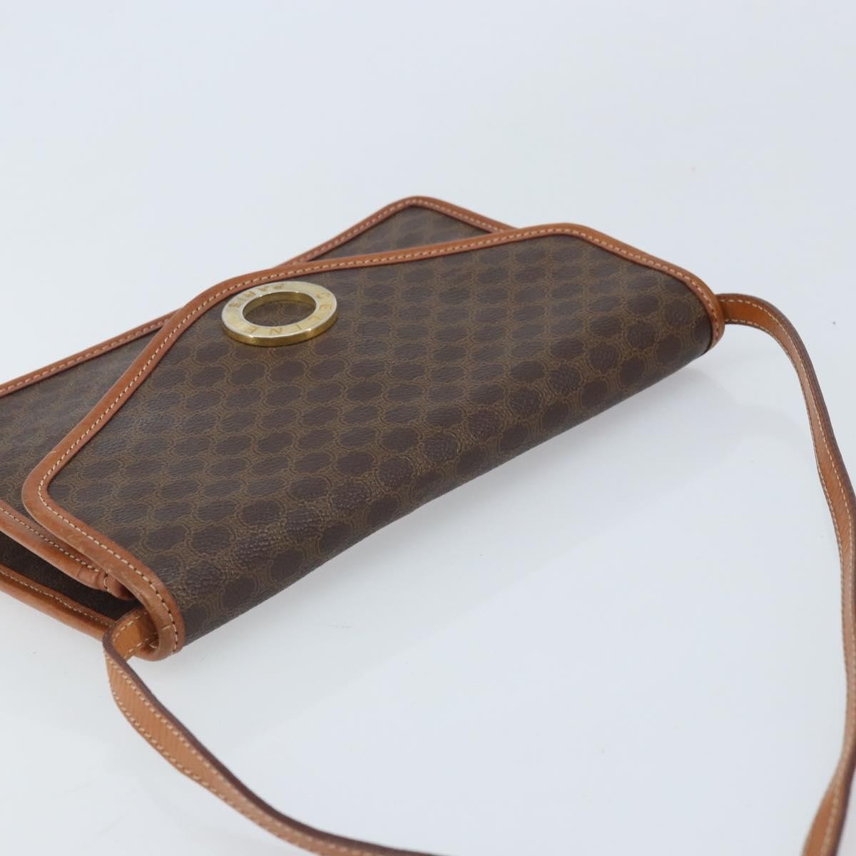 Celine Vintage Macadam Circle Logo Shoulder Bag Canvas And Leather Brown Canvas Shoulder Bag Bag