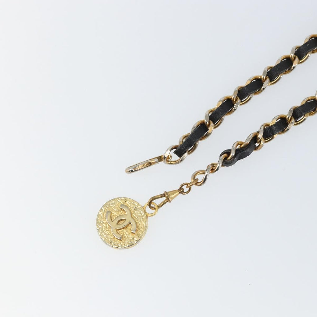 Chanel Vintage Logo Chain Belt Metal And Leather Black Metal Belts Accessory