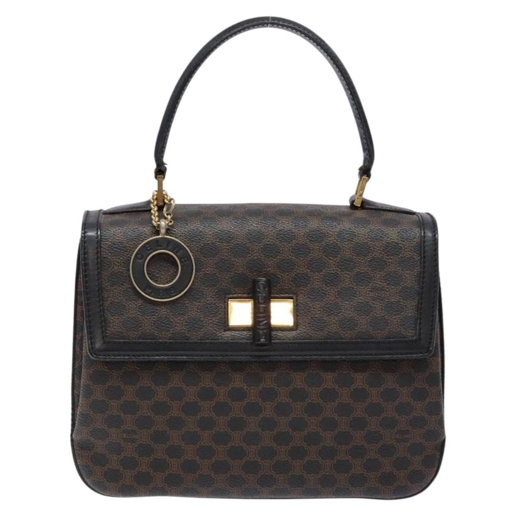 Celine Vintage Convertible Top Handle Bag Macadam Coated Canvas Black Canvas Handbag