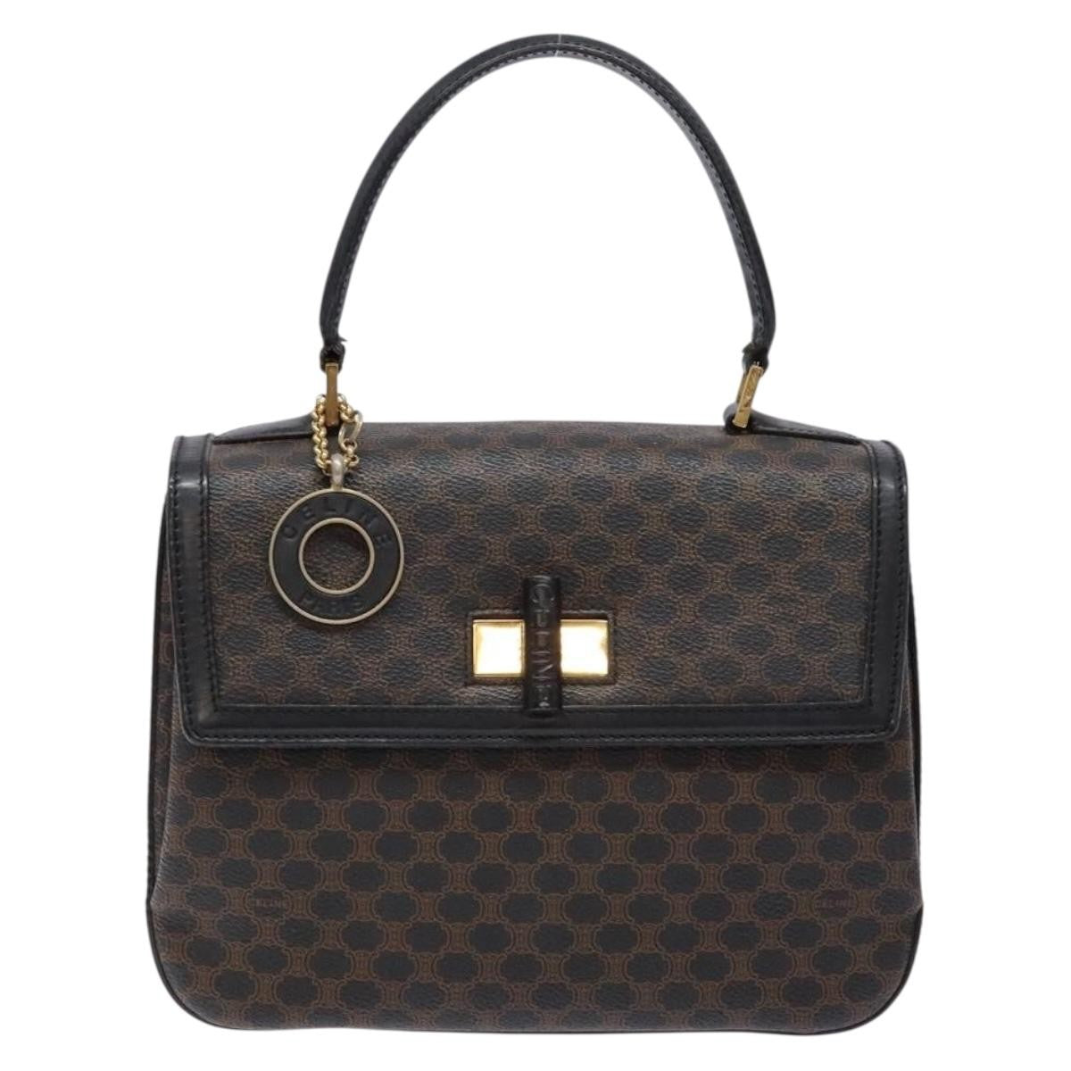 Celine Vintage Convertible Top Handle Bag Macadam Coated Canvas Black Canvas Handbag