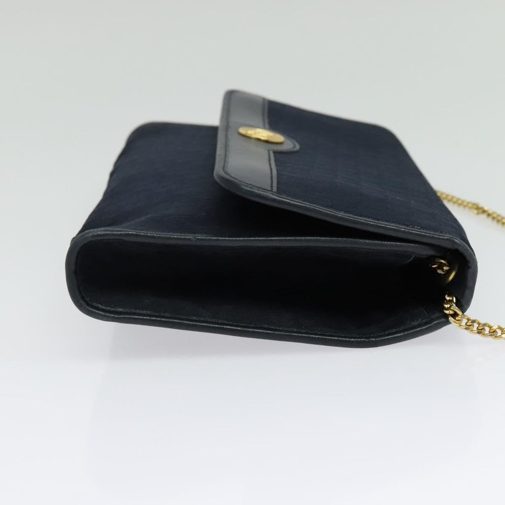 Christian Dior Vintage Chain Flap Shoulder Bag Diorissimo Canvas Navy Canvas Shoulder Bag Bag (Pre-Owned)