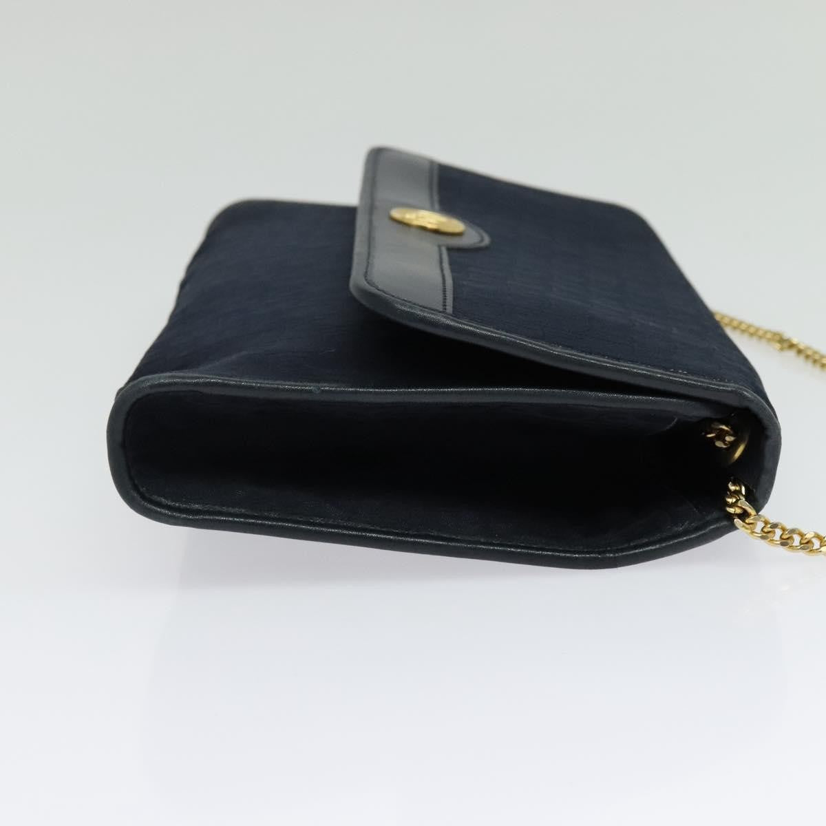 Christian Dior Vintage Chain Flap Shoulder Bag Diorissimo Canvas Navy Canvas Shoulder Bag Bag (Pre-Owned)