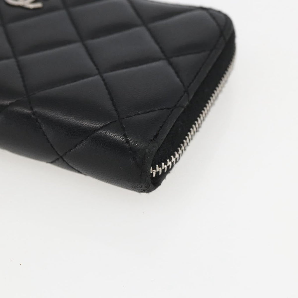 Chanel Zip Around Organizer Wallet Quilted Lambskin Black Leather Wallets Accessory