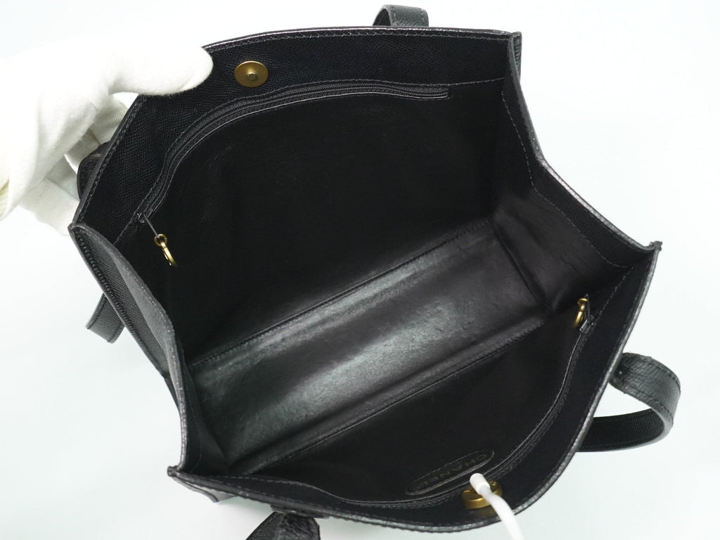 Chanel Vintage Logo Tote Leather Black Leather Tote Bag Bag