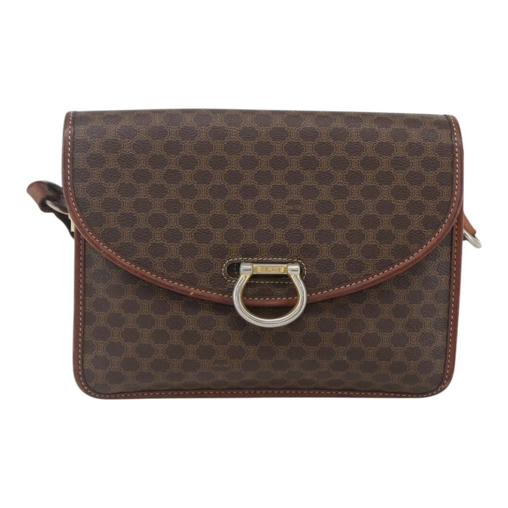 Celine Vintage Macadam Shoulder Bag Canvas Brown Canvas Shoulder Bag Bag