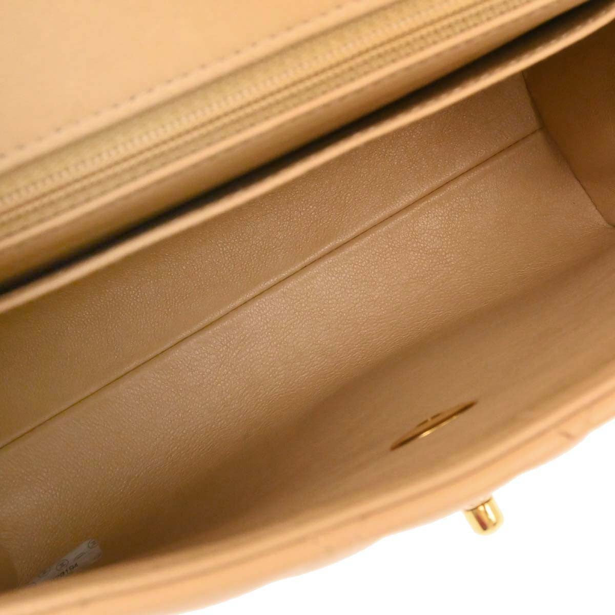 Chanel Vintage Top Handle Flap Bag Quilted Lambskin Beige Leather Handbag