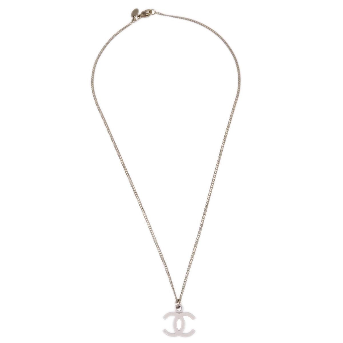 Chanel Vintage Cc Pendant Long Necklace Metal Silver Silver_Plated Necklace Jewelry