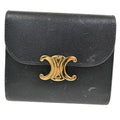 Celine Triomphe Trifold Wallet Leather Black Leather Wallets Accessory