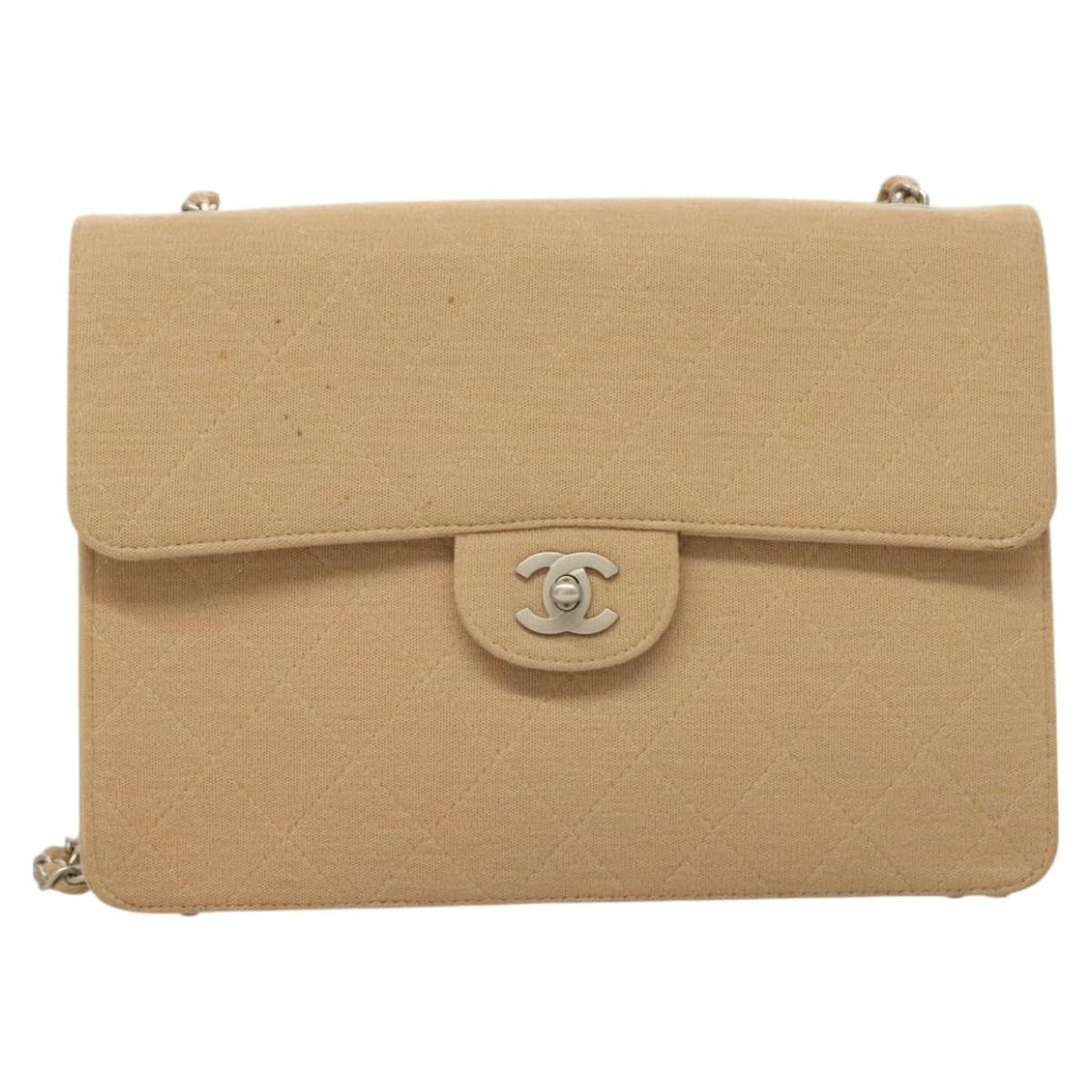 Chanel Matelasse Chain Shoulder Bag Leather Beige Cotton Shoulder Bag Bag