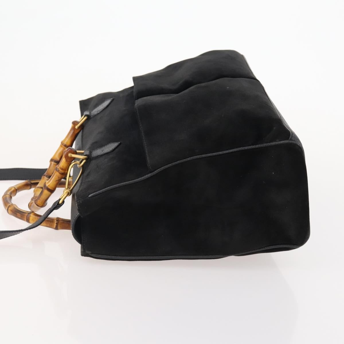 Gucci Bamboo Tote Bag Suede Black Suede Tote Bag Bag (Pre-Owned)