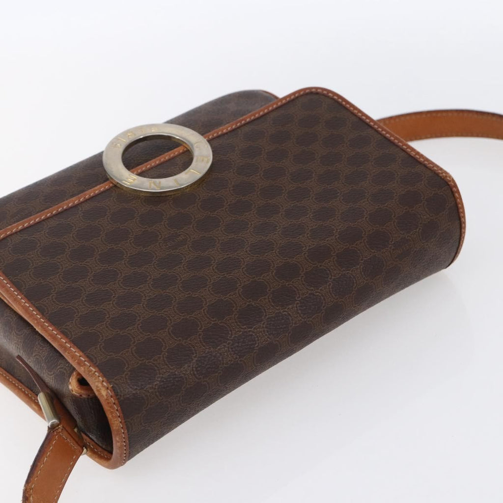 Celine Vintage Macadam Circle Logo Shoulder Bag Canvas And Leather Brown Canvas Shoulder Bag Bag