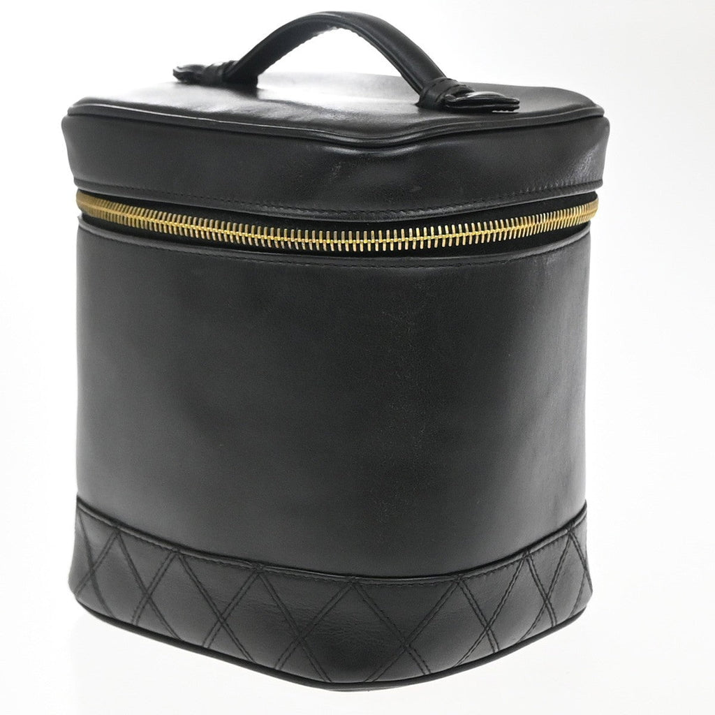 Chanel Vintage Cosmetic Case Quilted Lambskin Black Leather Handbag