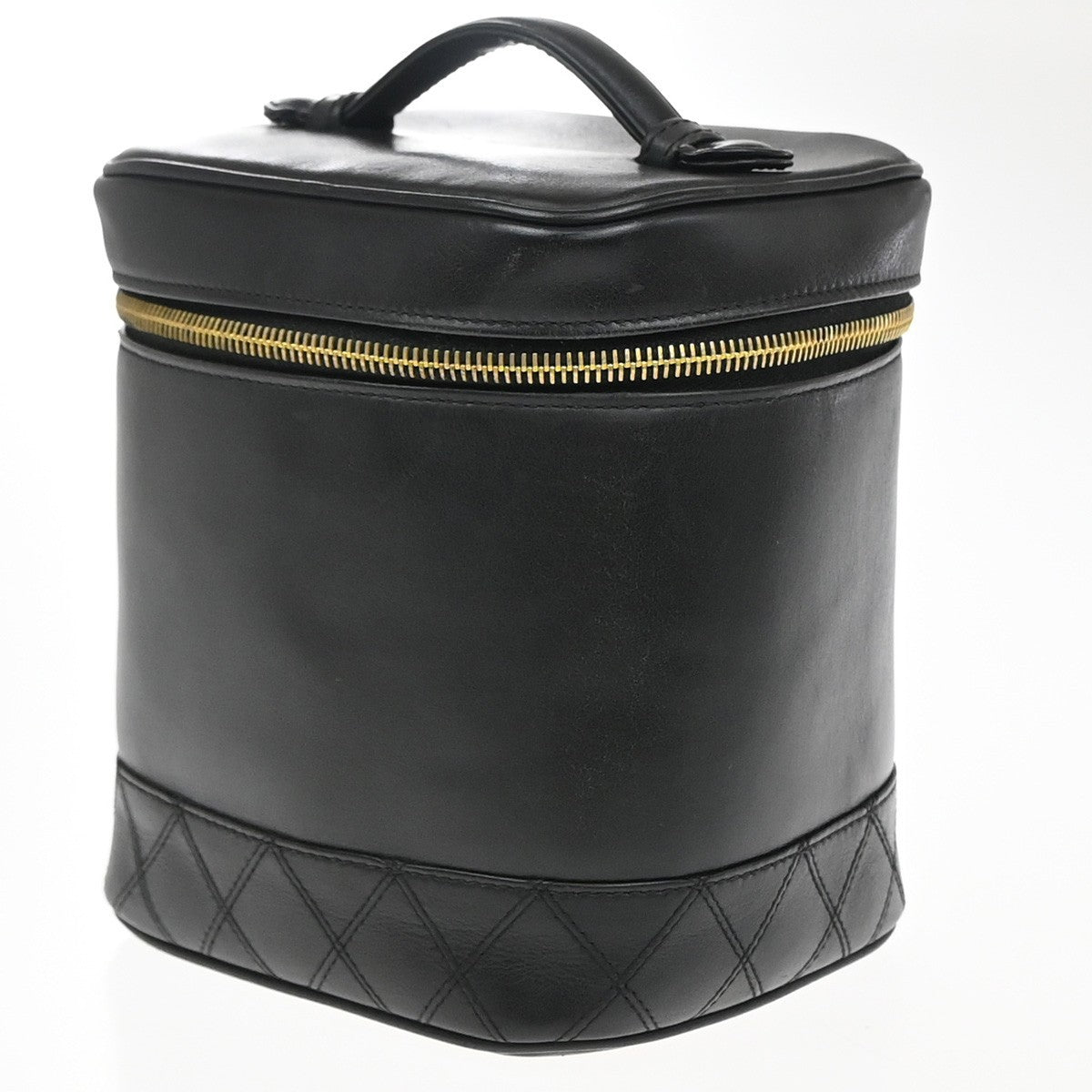 Chanel Vintage Cosmetic Case Quilted Lambskin Black Leather Handbag
