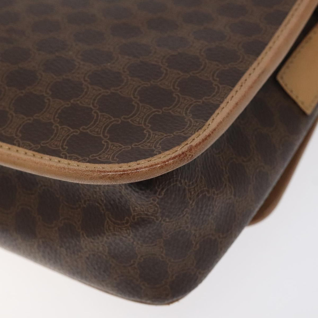 Celine Vintage Macadam Circle Logo Shoulder Bag Canvas And Leather Brown Canvas Shoulder Bag Bag