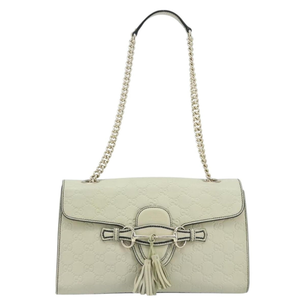 Gucci Emily Chain Flap Bag Guccissima Leather Beige Leather Shoulder Bag Bag (Pre-Owned)