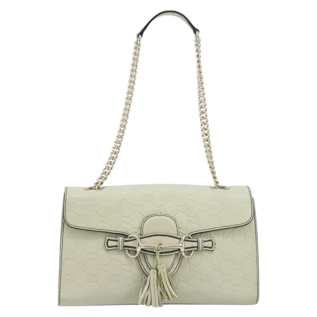 Gucci Emily Chain Flap Bag Guccissima Leather Beige Leather Shoulder Bag Bag (Pre-Owned)