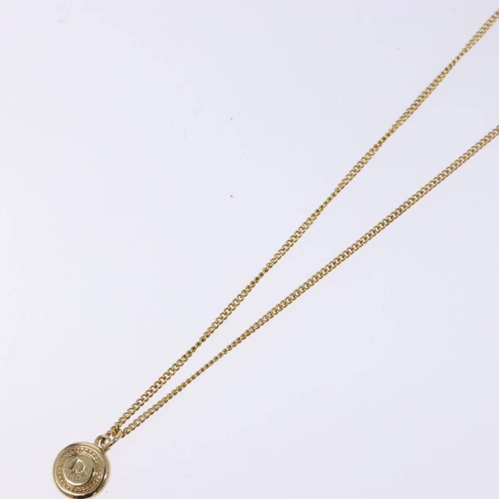 Christian Dior Vintage Logo Round Pendant Necklace Metal Gold Metal Jewelry (Pre-Owned)