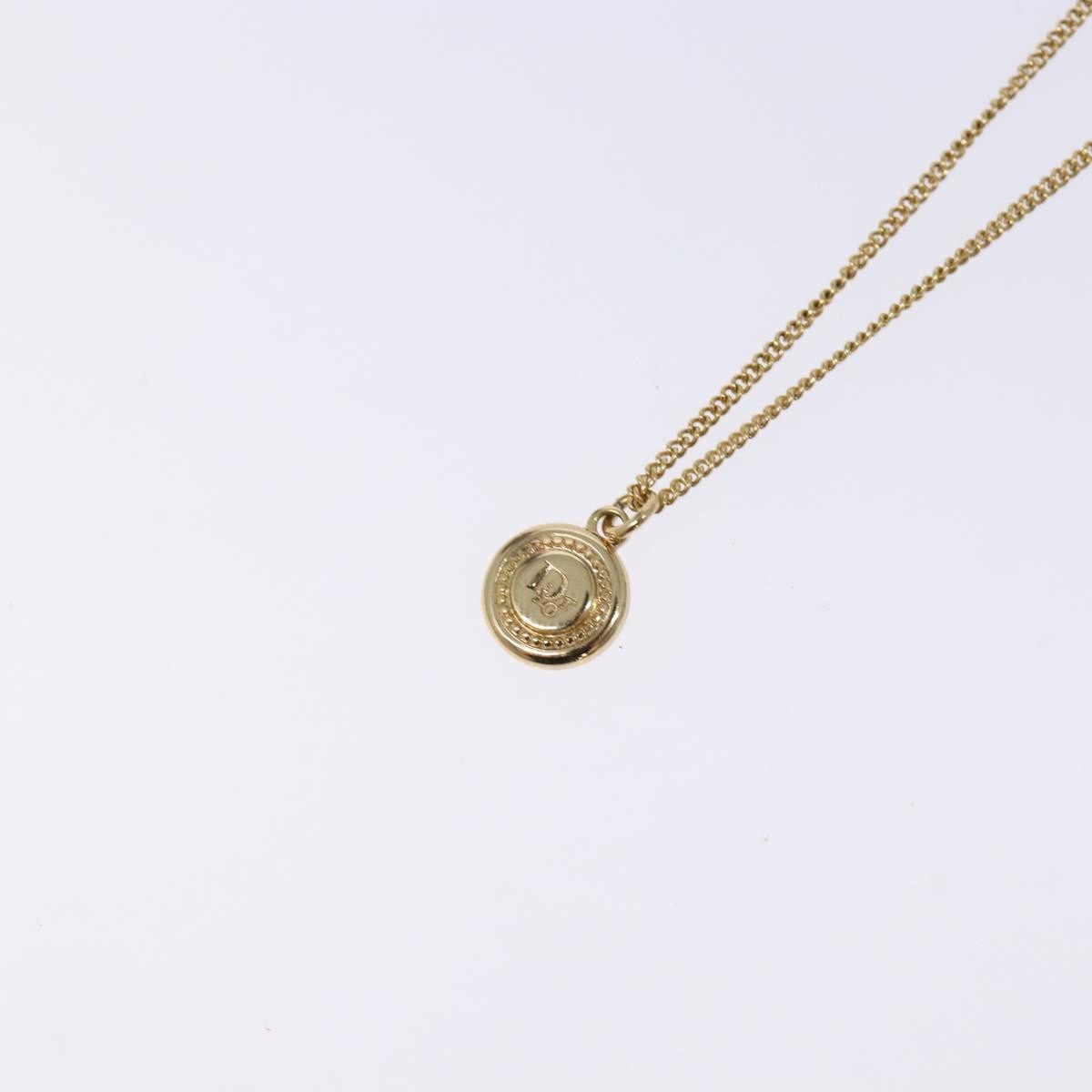 Christian Dior Vintage Logo Round Pendant Necklace Metal Gold Metal Jewelry (Pre-Owned)