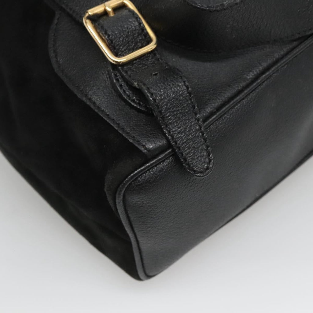 Gucci Vintage Bamboo Backpack Suede And Leather Black Suede Backpack Bag (Pre-Owned)