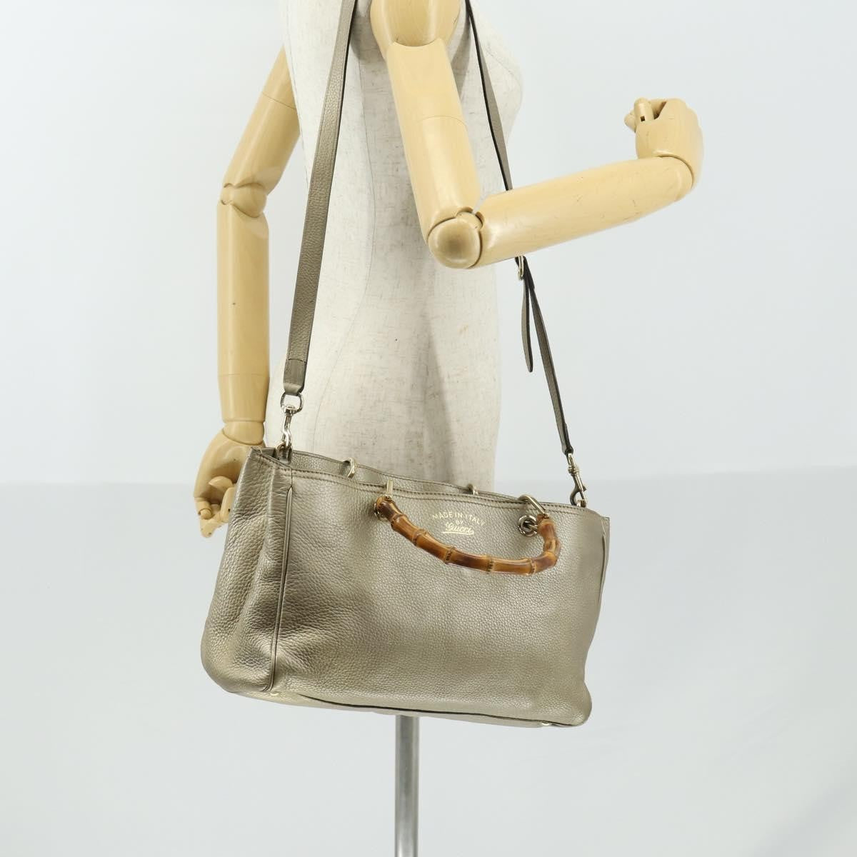 Gucci Bamboo Shopper Tote Leather Beige Leather Tote Bag Bag (Pre-Owned)