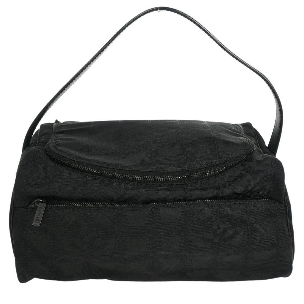 Chanel Travel Line Barrel Bag Nylon Black Nylon Handbag