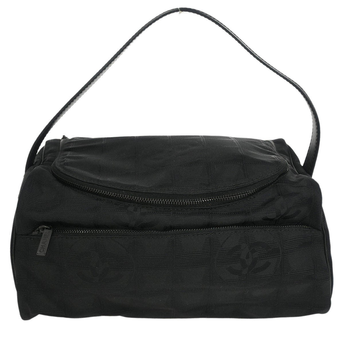 Chanel Travel Line Barrel Bag Nylon Black Nylon Handbag
