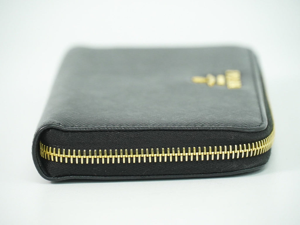 Prada Zip Around Tab Wallet Saffiano Leather Black Leather Wallets Accessory