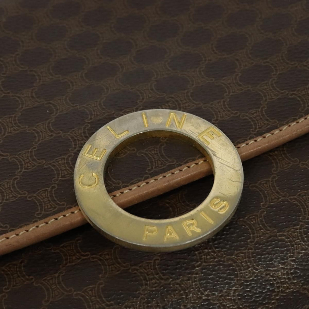 Celine Vintage Macadam Circle Logo Shoulder Bag Canvas And Leather Brown Canvas Shoulder Bag Bag