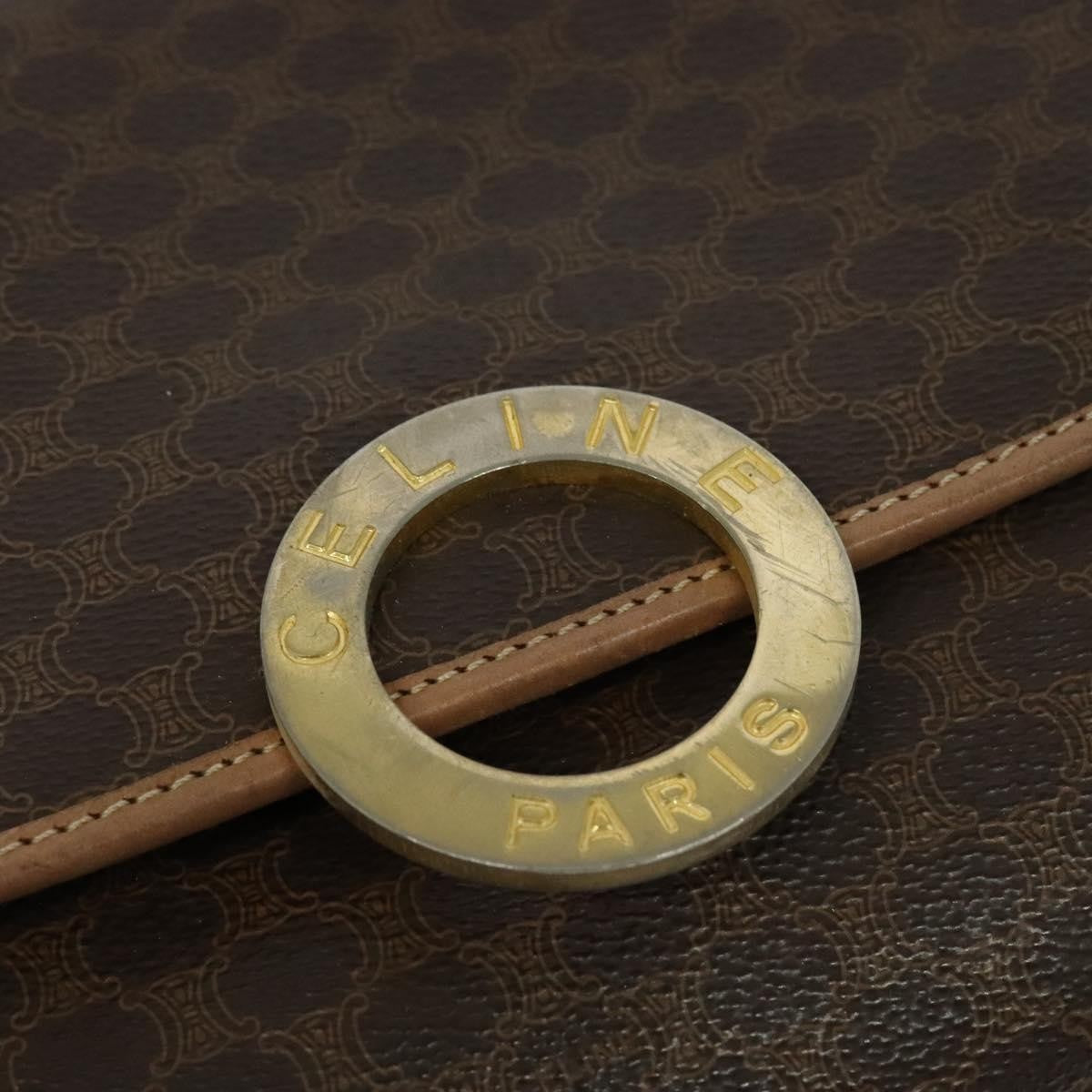 Celine Vintage Macadam Circle Logo Shoulder Bag Canvas And Leather Brown Canvas Shoulder Bag Bag